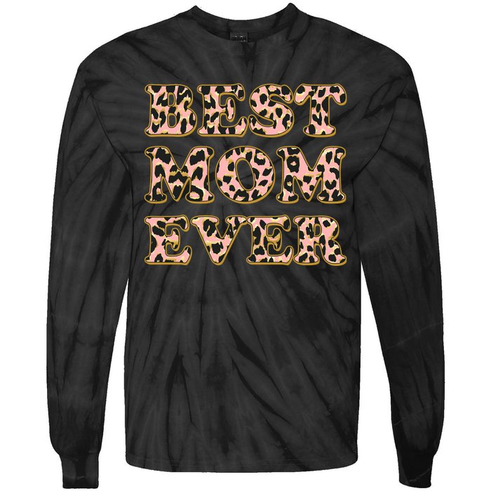 Best Mom Ever Stylish Leopard Print Tie-Dye Long Sleeve Shirt