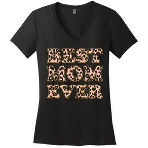 Best Mom Ever Stylish Leopard Print Women's V-Neck T-Shirt