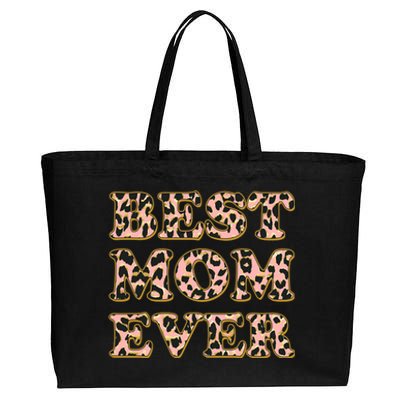 Best Mom Ever Stylish Leopard Print Cotton Canvas Jumbo Tote