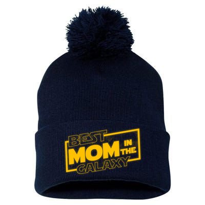 Best Mom In The Galaxy Parody Movie Logo Pom Pom 12in Knit Beanie