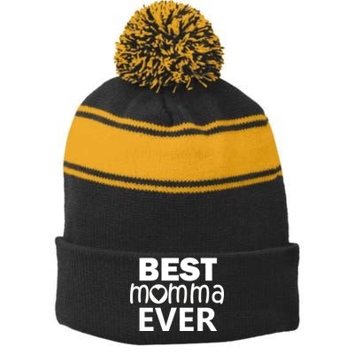 Best Momma Ever Stripe Pom Pom Beanie