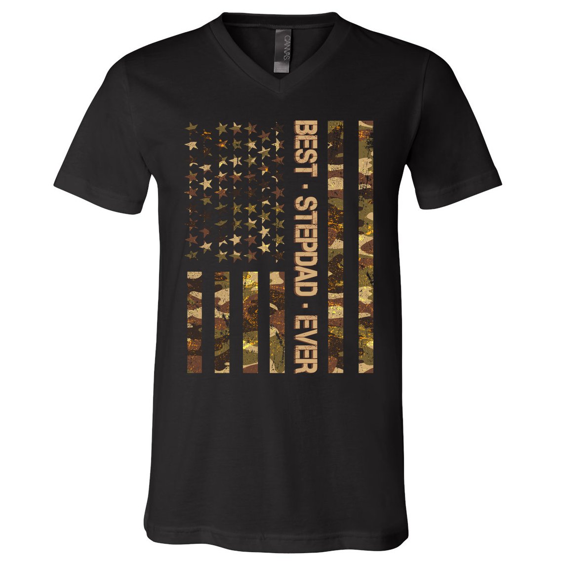 Best Stepdad Ever Camouflage Flag V-Neck T-Shirt