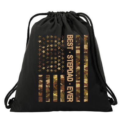 Best Stepdad Ever Camouflage Flag Drawstring Bag