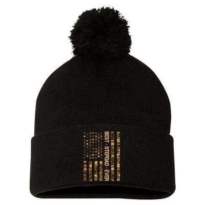 Best Stepdad Ever Camouflage Flag Pom Pom 12in Knit Beanie