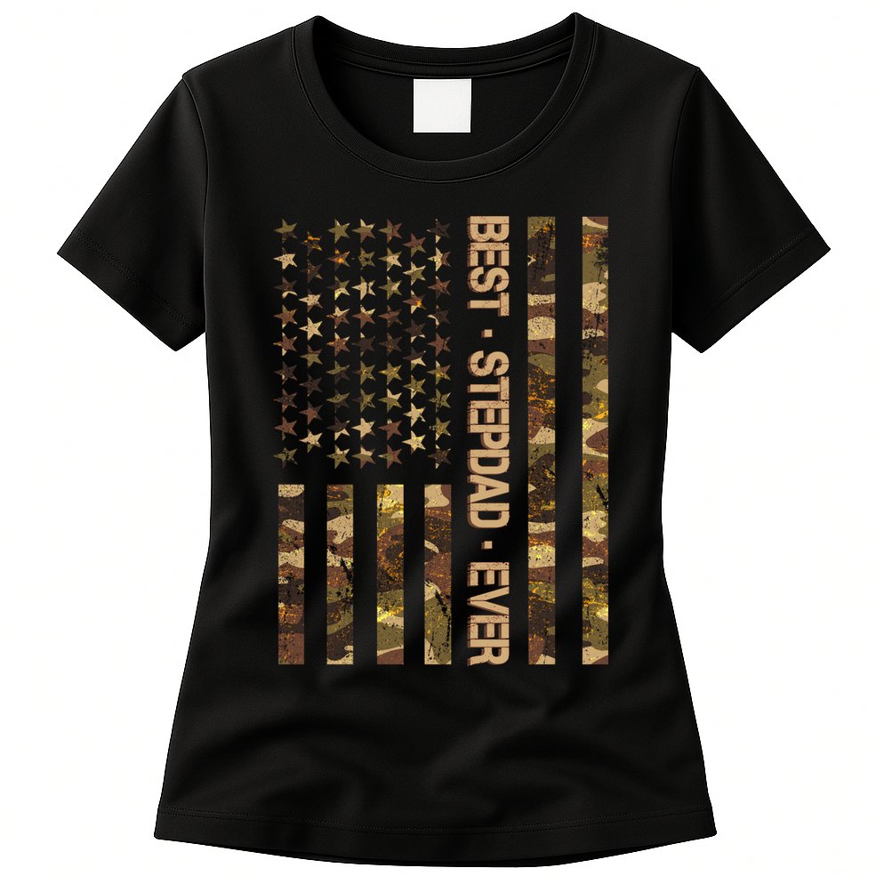 Best Stepdad Ever Camouflage Flag Womens T-Shirt