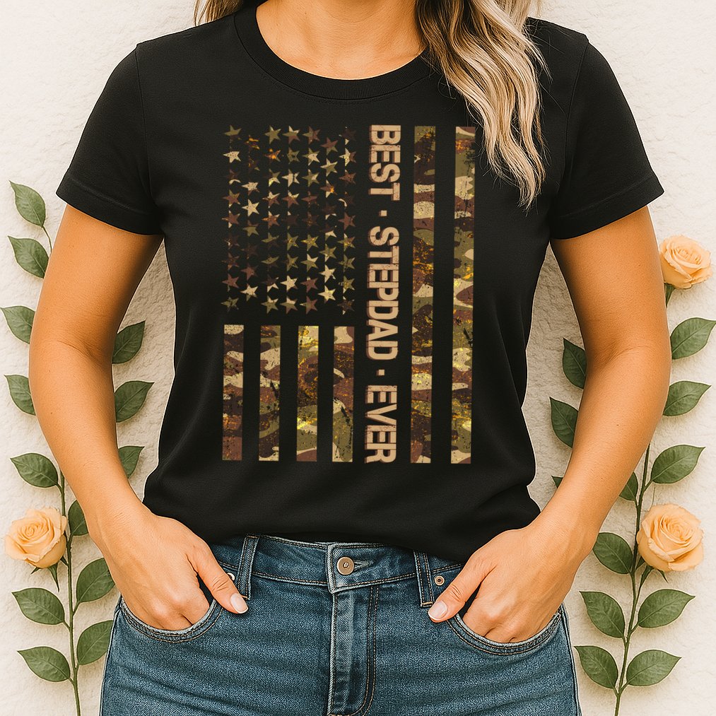Best Stepdad Ever Camouflage Flag Womens T-Shirt
