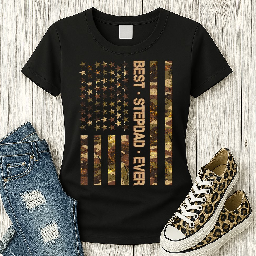 Best Stepdad Ever Camouflage Flag Womens T-Shirt