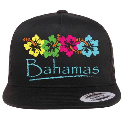 Bahamas Exotic Tropical Beach And Vacation Vintage Print Flat Bill Trucker Hat