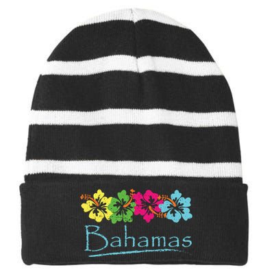 Bahamas Exotic Tropical Beach And Vacation Vintage Print Striped Beanie with Solid Band