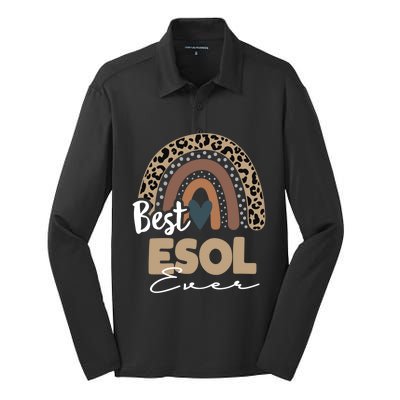 Best Esol Teacher Ever Boho Rainbow Teacher Appreciation Cool Gift Silk Touch Performance Long Sleeve Polo