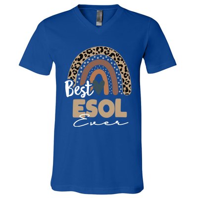 Best Esol Teacher Ever Boho Rainbow Teacher Appreciation Cool Gift V-Neck T-Shirt