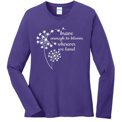 Brave Enough To Bloom Month US Army Veteran Ladies Long Sleeve Shirt