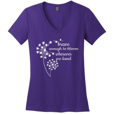 Brave Enough To Bloom Month US Army Veteran Women's V-Neck T-Shirt