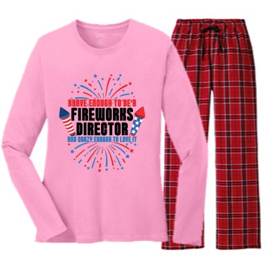 Brave Enough To Be A Fireworks Director 4th Of July Cute Gift Women's Long Sleeve Flannel Pajama Set 