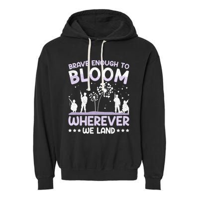 Brave Enough To Bloom Purple Up Military Month Great Gift Garment-Dyed Fleece Hoodie