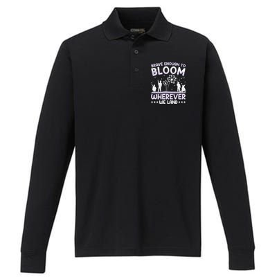 Brave Enough To Bloom Purple Up Military Month Great Gift Performance Long Sleeve Polo