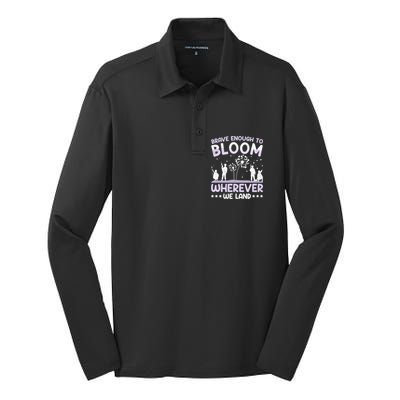 Brave Enough To Bloom Purple Up Military Month Great Gift Silk Touch Performance Long Sleeve Polo