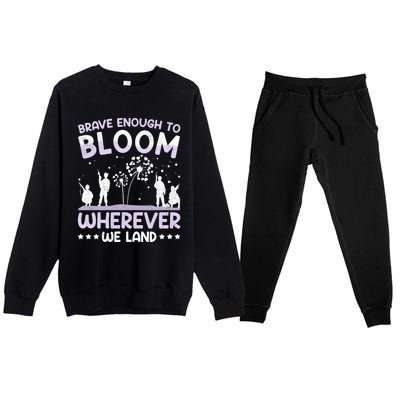 Brave Enough To Bloom Purple Up Military Month Great Gift Premium Crewneck Sweatsuit Set