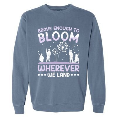 Brave Enough To Bloom Purple Up Military Month Great Gift Garment-Dyed Sweatshirt