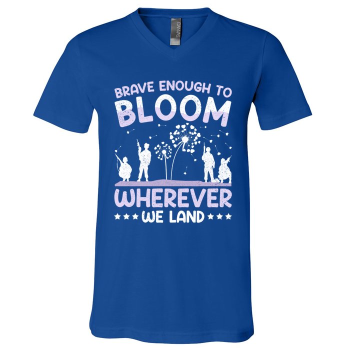 Brave Enough To Bloom Purple Up Military Month Great Gift V-Neck T-Shirt