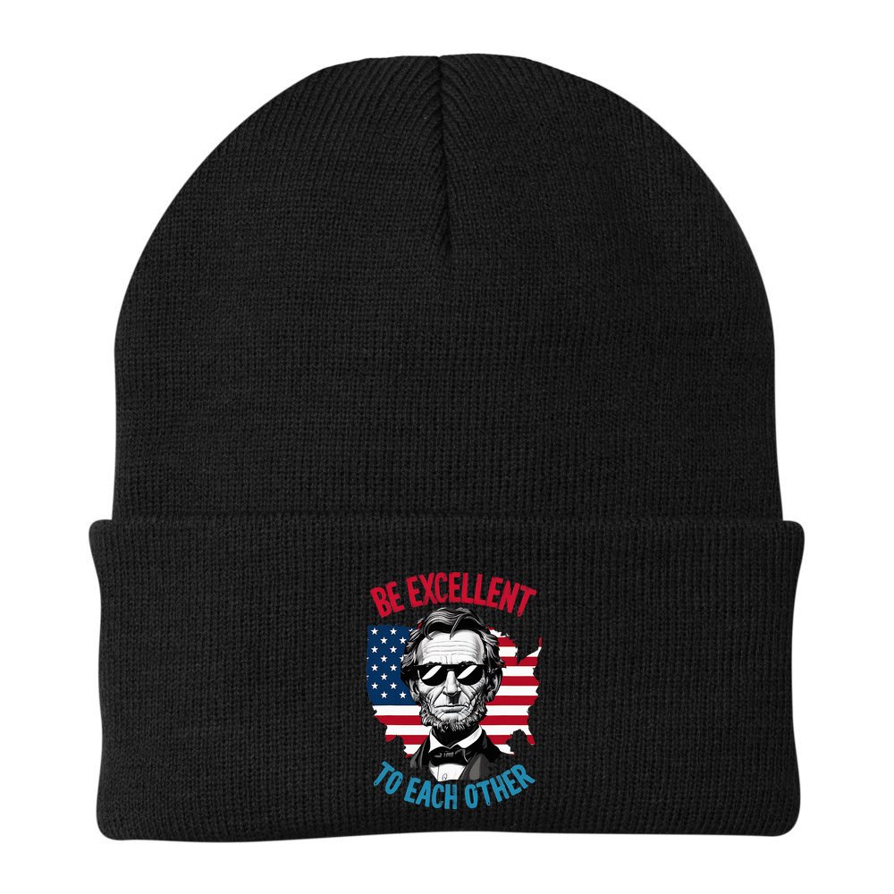 Be Excellent To Each Other Us Map Flag Abe Abraham Lincoln Beanie