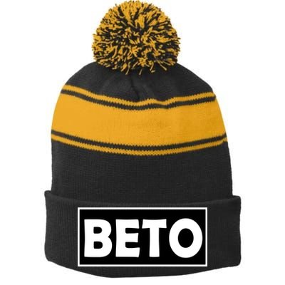 Beto For President Simple Logo  Stripe Pom Pom Beanie