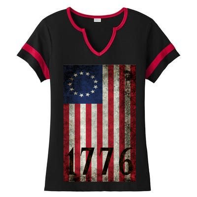 Betsy Ross 1776 13 State Original Colonies Flag Ladies Halftime Notch Neck Tee