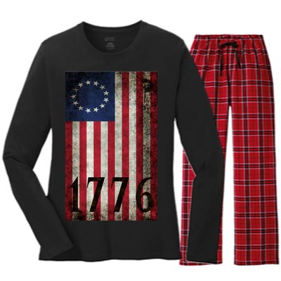 Betsy Ross 1776 13 State Original Colonies Flag Women's Long Sleeve Flannel Pajama Set 