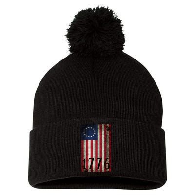 Betsy Ross 1776 13 State Original Colonies Flag Pom Pom 12in Knit Beanie