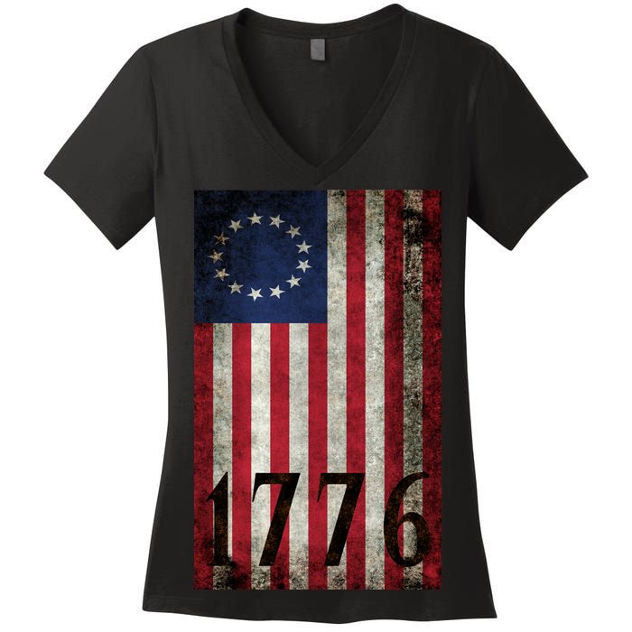 Betsy Ross 1776 13 State Original Colonies Flag Women's V-Neck T-Shirt