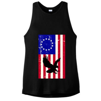 Betsy Ross 4th Of July American Flag Ladies PosiCharge Tri-Blend Wicking Tank