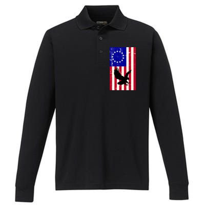 Betsy Ross 4th Of July American Flag Performance Long Sleeve Polo