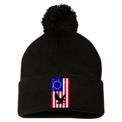 Betsy Ross 4th Of July American Flag Pom Pom 12in Knit Beanie