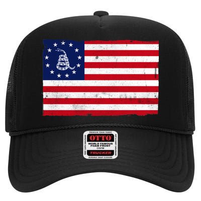 Betsy Ross Don't Tread On Me Flag High Crown Mesh Back Trucker Hat