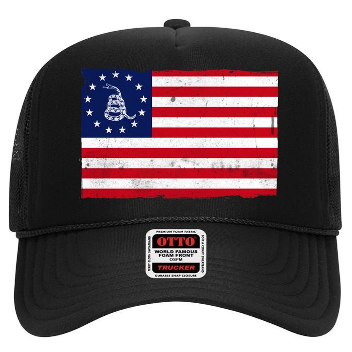 Betsy Ross Don't Tread On Me Flag High Crown Mesh Back Trucker Hat