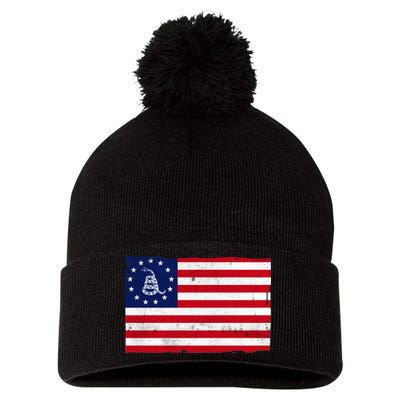 Betsy Ross Don't Tread On Me Flag Pom Pom 12in Knit Beanie