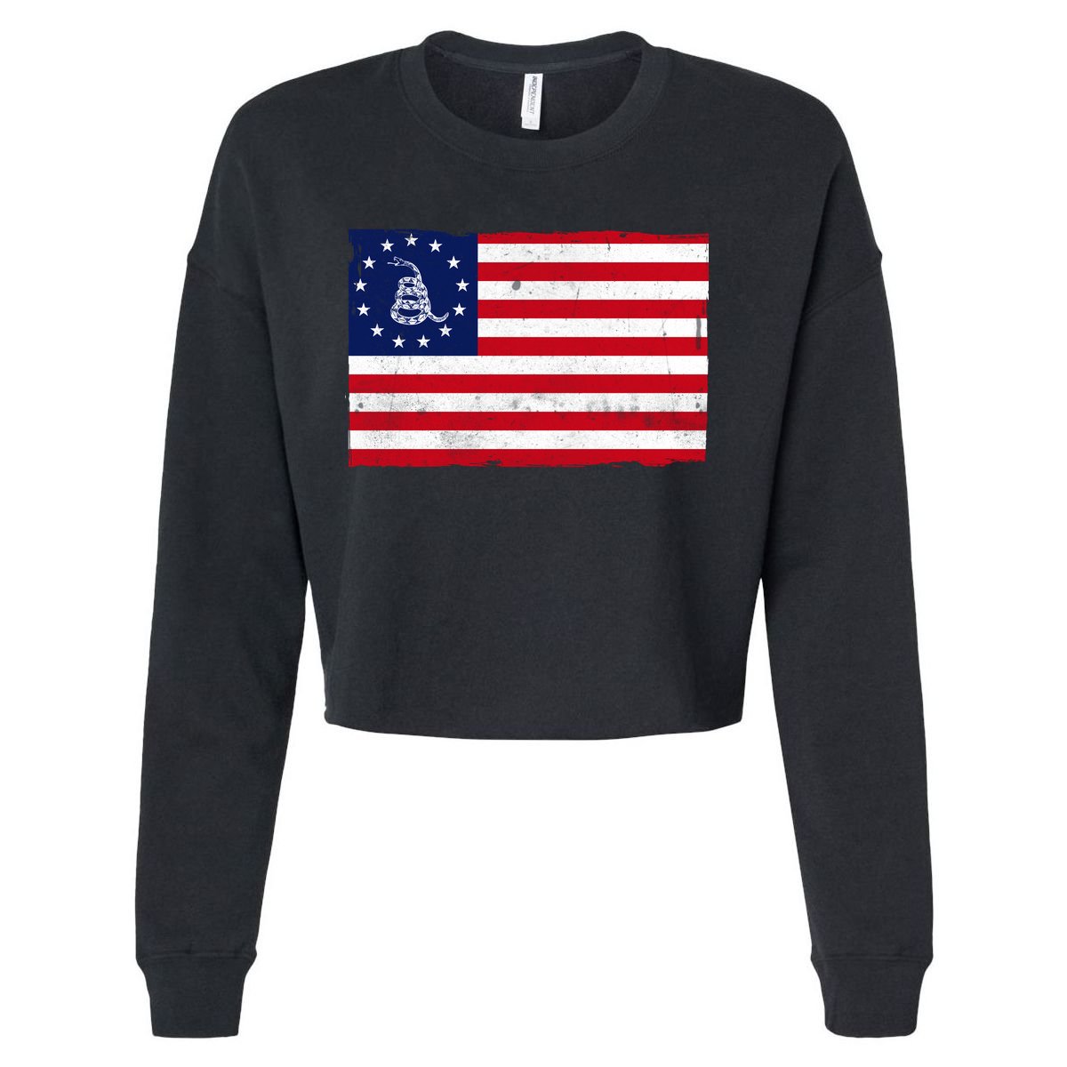 Betsy Ross Don't Tread On Me Flag Cropped Pullover Crew
