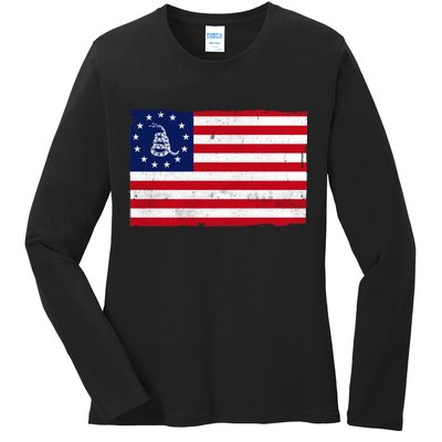 Betsy Ross Don't Tread On Me Flag Ladies Long Sleeve Shirt