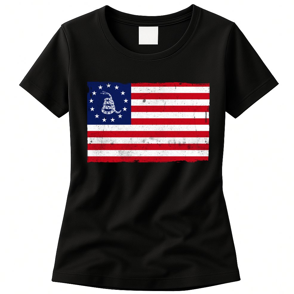 Betsy Ross Don't Tread On Me Flag Womens T-Shirt