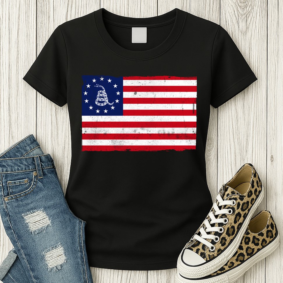 Betsy Ross Don't Tread On Me Flag Womens T-Shirt