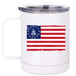 Betsy Ross Don't Tread On Me Flag 12 oz Stainless Steel Tumbler Cup