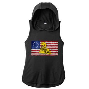 Betsy Ross Don't Trend On Me Snake Ladies PosiCharge Tri-Blend Wicking Draft Hoodie Tank