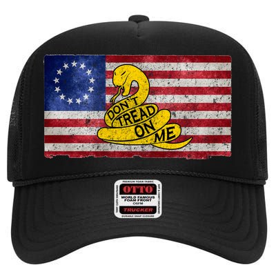 Betsy Ross Don't Trend On Me Snake High Crown Mesh Back Trucker Hat