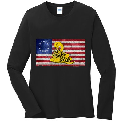 Betsy Ross Don't Trend On Me Snake Ladies Long Sleeve Shirt