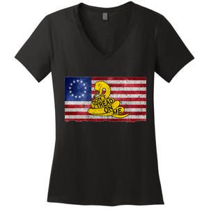 Betsy Ross Don't Trend On Me Snake Women's V-Neck T-Shirt