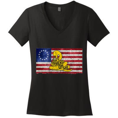 Betsy Ross Don't Trend On Me Snake Women's V-Neck T-Shirt