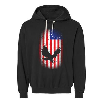 Betsy Ross Flag 13 Colonies Bald Eagle Garment-Dyed Fleece Hoodie