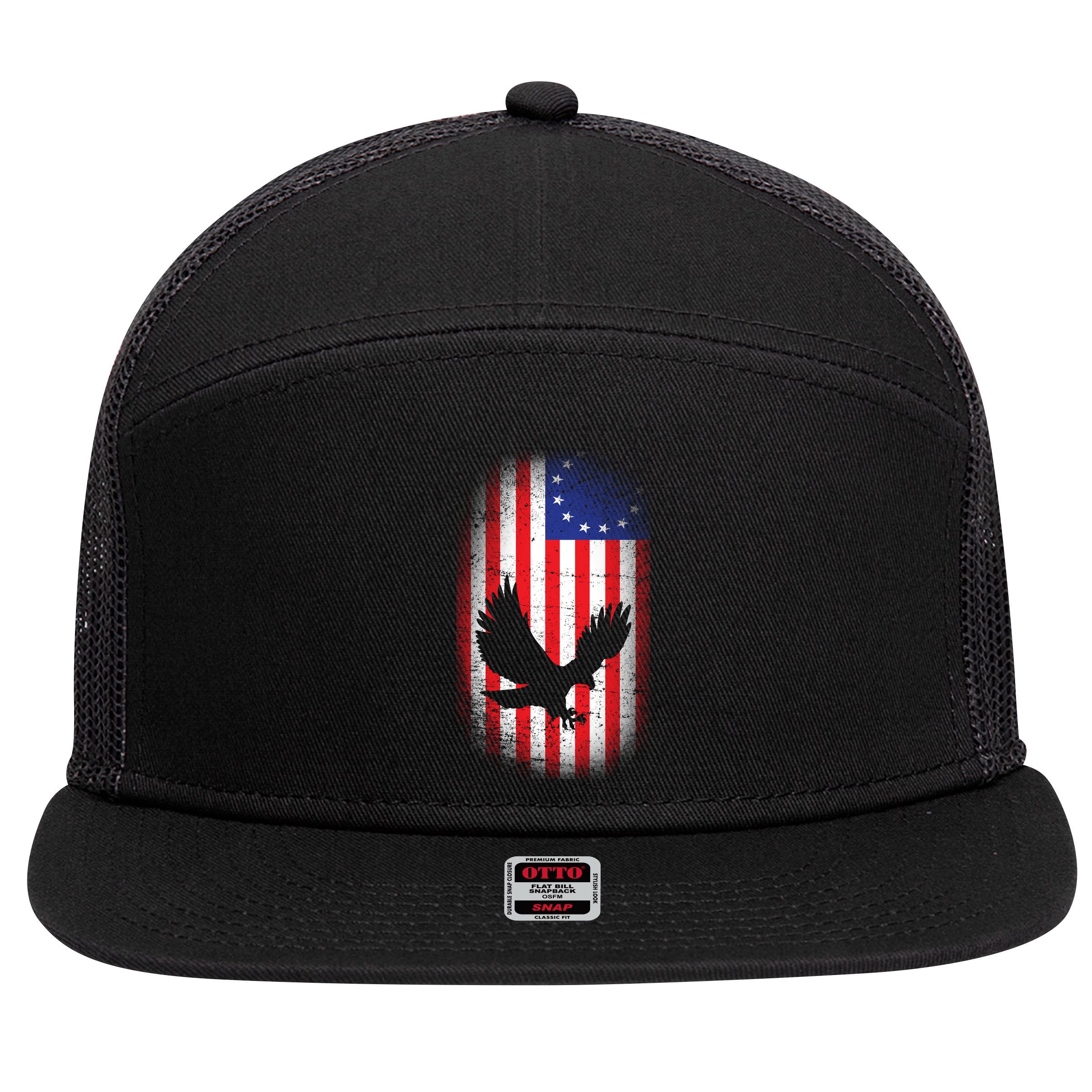 Betsy Ross Flag 13 Colonies Bald Eagle 7 Panel Mesh Trucker Snapback Hat