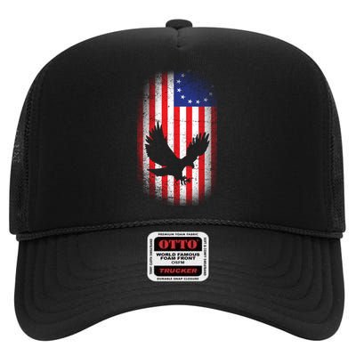 Betsy Ross Flag 13 Colonies Bald Eagle High Crown Mesh Back Trucker Hat