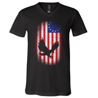 Betsy Ross Flag 13 Colonies Bald Eagle V-Neck T-Shirt